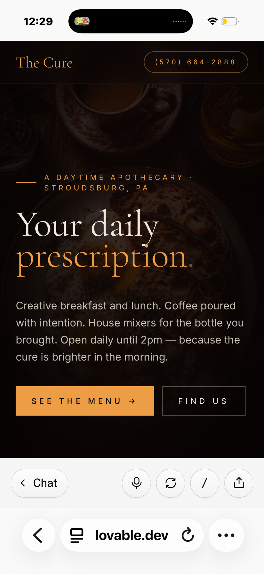 The Cure Cafe website preview