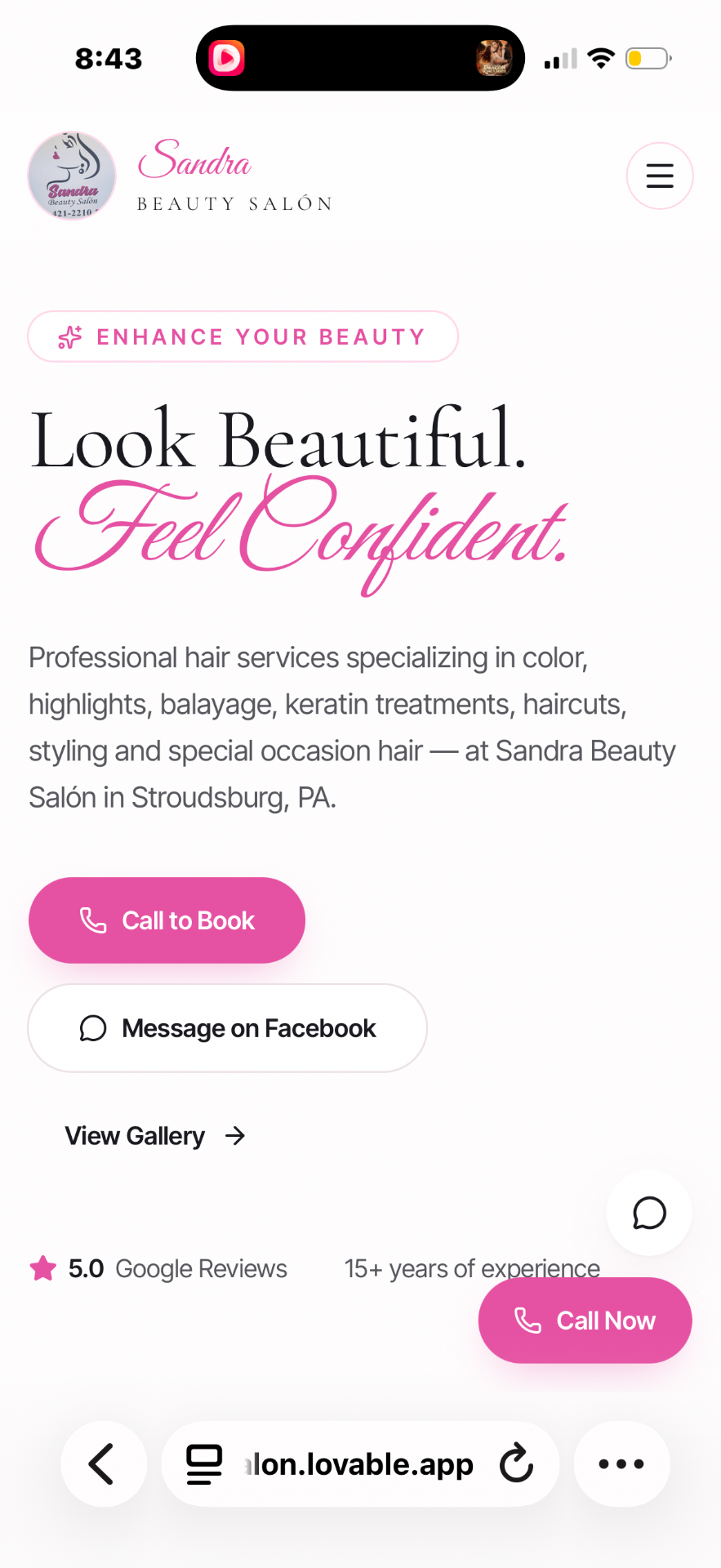 Sandra Beauty Salon website preview